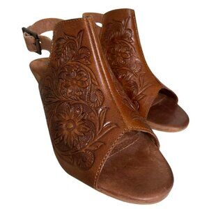 Roper Brown Floral Embossed Sandals